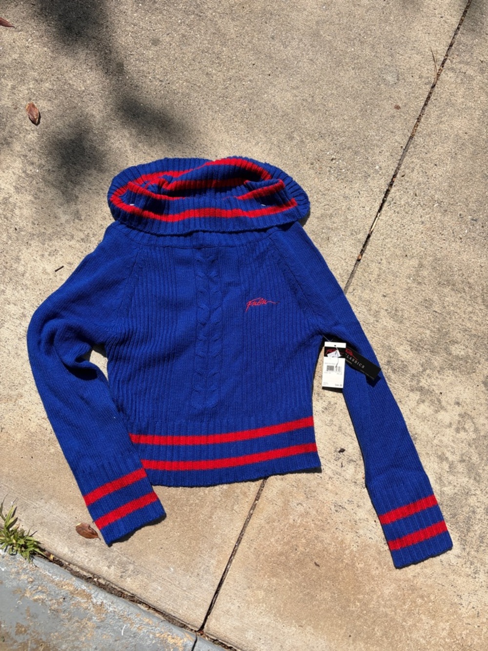 Vintage Y2K Chenille Ribbed Varsity FUBU blue red NwT mock neck sweater womens M